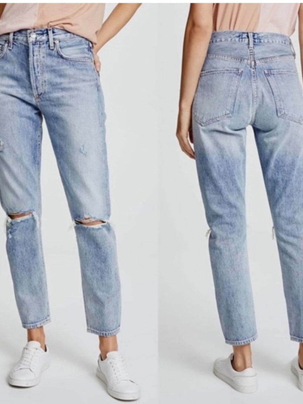 AGOLDE Women's Jamie High Rise Light Blue Distressed Classic Straight Jeans (26)
